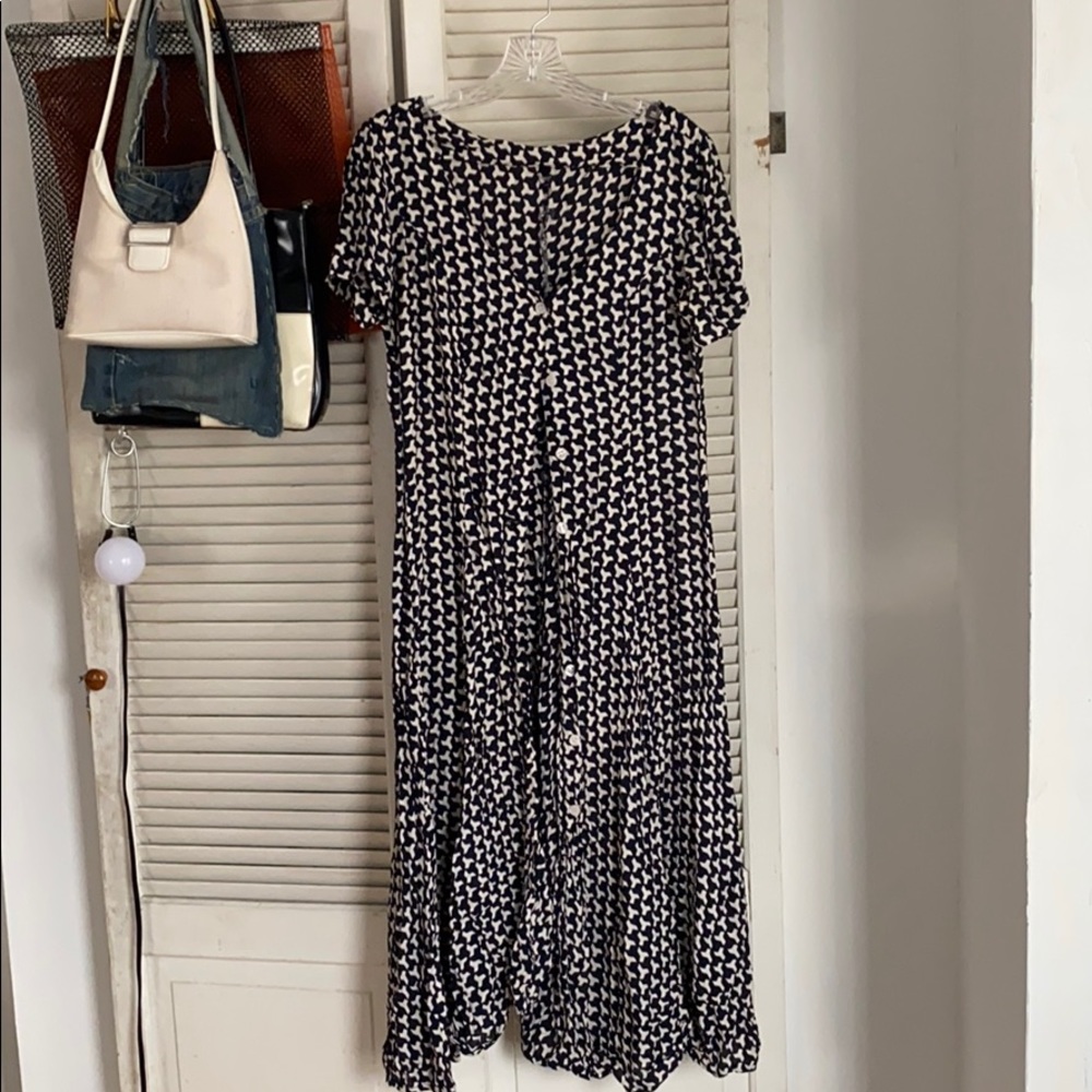 Houndstooth print long button up dress